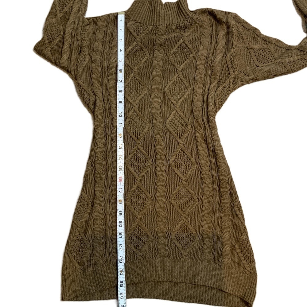 SHEIN Brown Long Sleeve Mock neck Cable Knit Backless Sweater Dress Sz XS Baddie - Picture 8 of 14